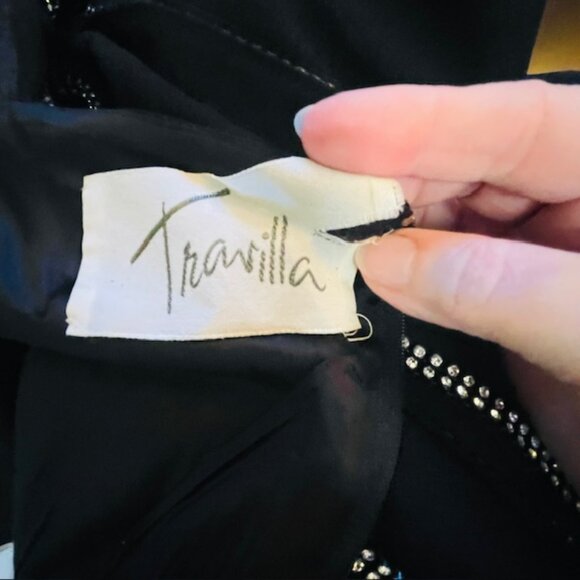 William Travilla Vintage Crystal Rhinestone Studded Crepe Cocktail Dress XS/S - Picture 7 of 8